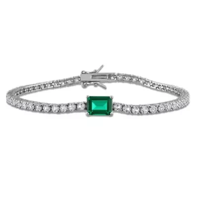 Lab Created Created Emerald & Created White Sapphire Bracelet in Sterling Silver