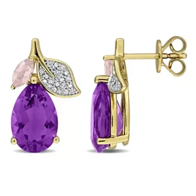 Rose de France & Amethyst Post Earrings in Yellow Plated Sterling Silver