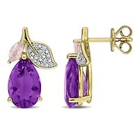 Rose de France & Amethyst Post Earrings in Yellow Plated Sterling Silver
