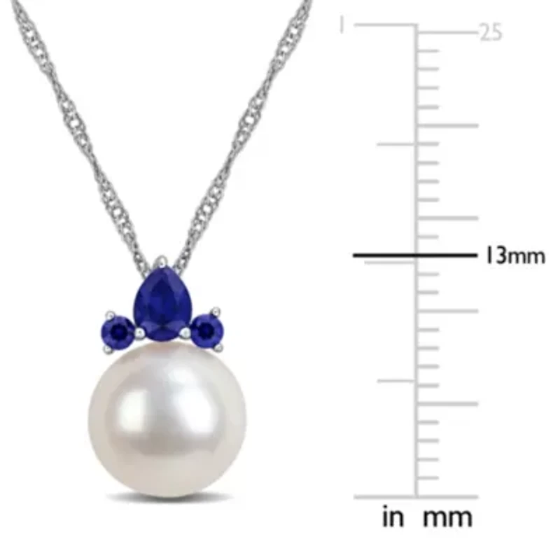 Lab Created Pearl & Gemstone Floral Drop Pendant with Chain