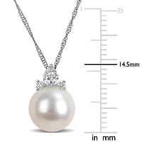 Diamond & 8-8.5mm White South Sea Cultured Pearl Pendant with Chain in 14K White Gold