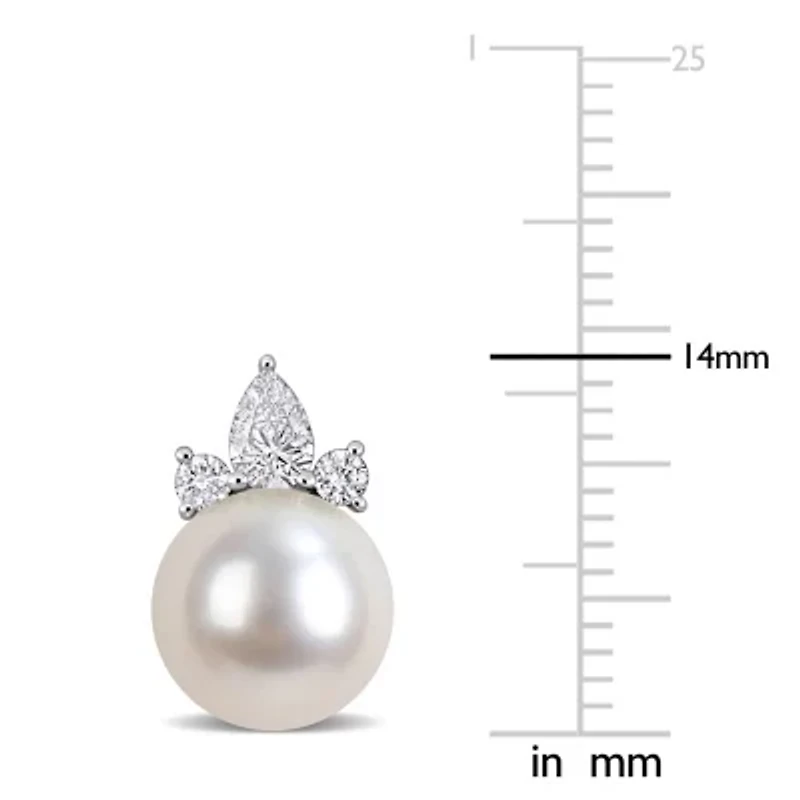 Diamond 8-8.5mm White South Sea Cultured Pearl Post Earrings in 14K White Gold