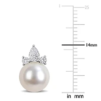 Diamond 8-8.5mm White South Sea Cultured Pearl Post Earrings in 14K White Gold