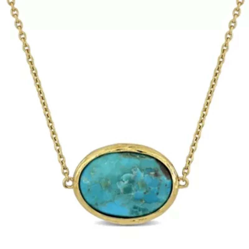 Compressed Light Blue Turquoise Necklace in Yellow Plated Sterling Silver