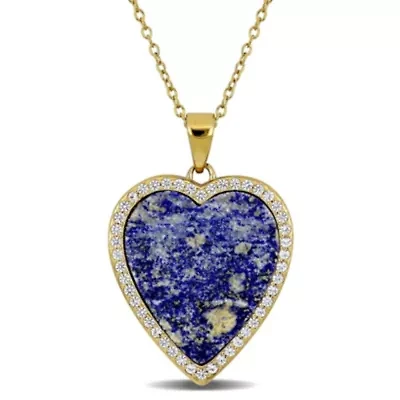 Lab Created Lapis & Created White Sapphire Necklace in Yellow Plated Sterling Silver