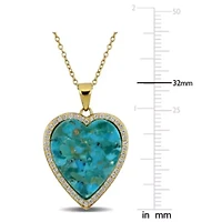 Lab Created Created White Sapphire & Compressed Turquoise Necklace in Yellow Plated Sterling Silver