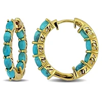 Compressed Light Blue Turquoise Hoop Earrings in Yellow Plated Sterling Silver