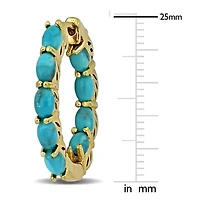 Compressed Light Blue Turquoise Hoop Earrings in Yellow Plated Sterling Silver