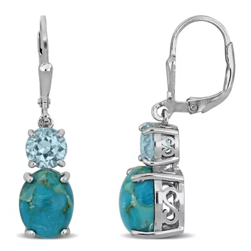 Sky Blue Topaz & Compressed Light Blue Turquoise Drop Earrings in Sterling Silver