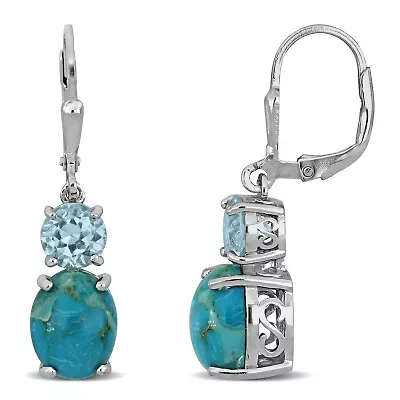 Sky Blue Topaz & Compressed Light Blue Turquoise Drop Earrings in Sterling Silver