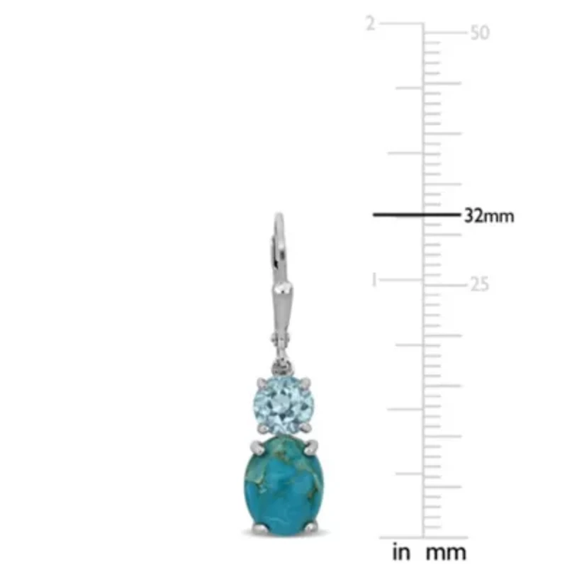 Sky Blue Topaz & Compressed Light Blue Turquoise Drop Earrings in Sterling Silver