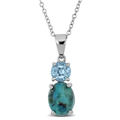 Blue Topaz & Compressed Light Blue Turquoise Necklace in Sterling Silver