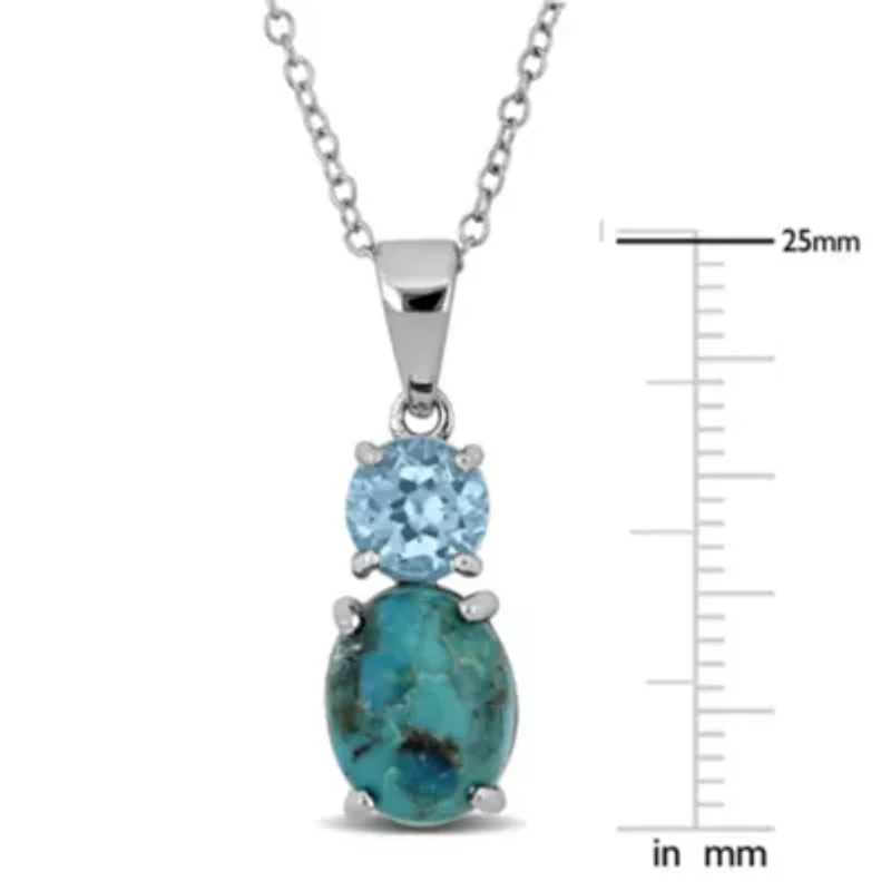 Blue Topaz & Compressed Light Blue Turquoise Necklace in Sterling Silver