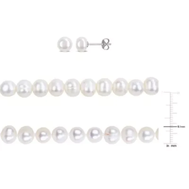 3-Piece Set of 7-8mm Freshwater Cultured Pearl Necklace, Bracelet & Earrings Set in Sterling Silver