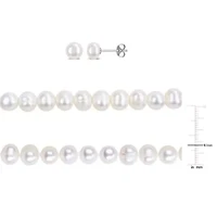 3-Piece Set of 7-8mm Freshwater Cultured Pearl Necklace, Bracelet & Earrings Set in Sterling Silver