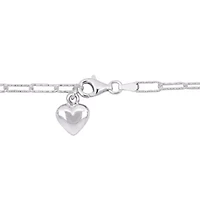 3mm Oval Link Heart Necklace in Sterling Silver