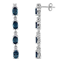 London Blue & White Topaz Drop Earrings in Sterling Silver
