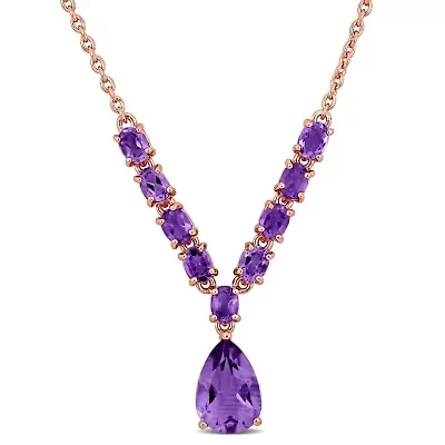 Amethyst Necklace in Rose Plated Sterling Silver, 18" + 2"