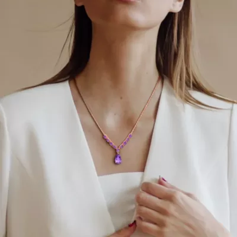 Amethyst Necklace in Rose Plated Sterling Silver, 18" + 2"