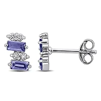Tanzanite & White Topaz Stud Earrings in Sterling Silver