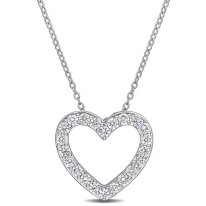 Lab Grown Diamond Heart Pendant With Chain in Sterling Silver, 17-in