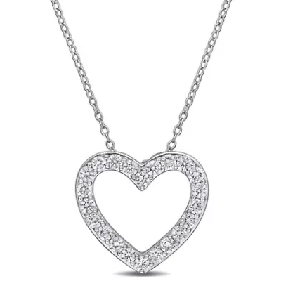 Lab Grown Diamond Heart Pendant With Chain in Sterling Silver, 17-in