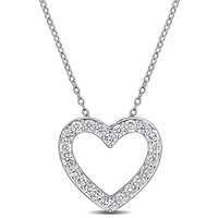 Lab Grown Diamond Heart Pendant With Chain in Sterling Silver, 17-in