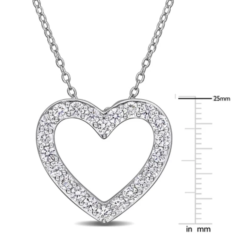Lab Grown Diamond Heart Pendant With Chain in Sterling Silver, 17-in