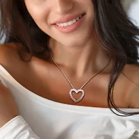 Lab Grown Diamond Heart Pendant With Chain in Sterling Silver, 17-in