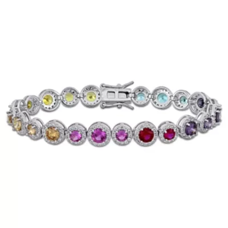 Lab Created Created Sapphire Tennis Bracelet in Sterling Silver, 7.25-in