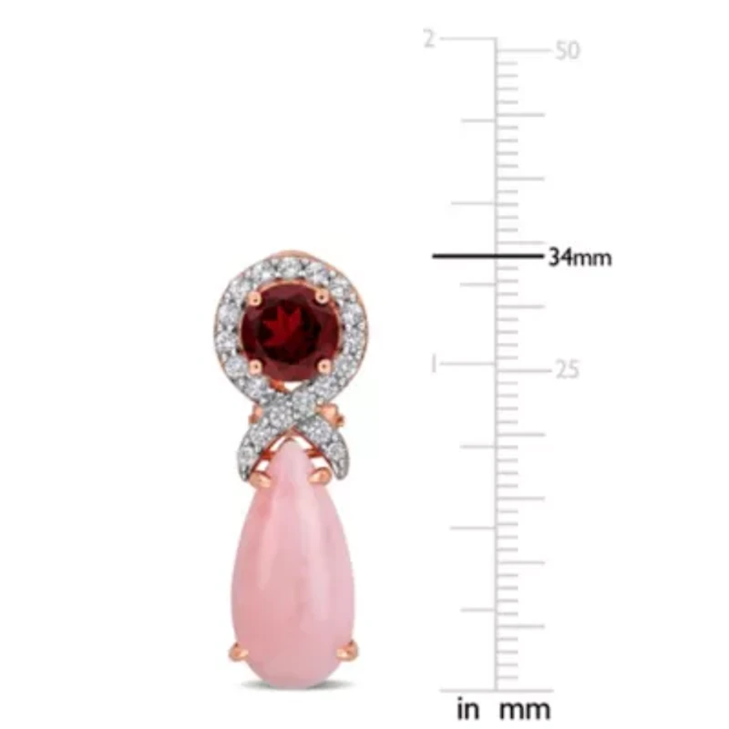 Pink Opal Garnet White Topaz Earrings in Rose Plated Sterling Silver