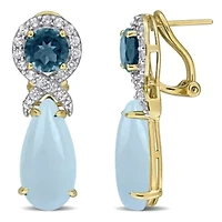 Aquamarine, London Blue & White Topaz Earrings in Yellow Plated Sterling Silver