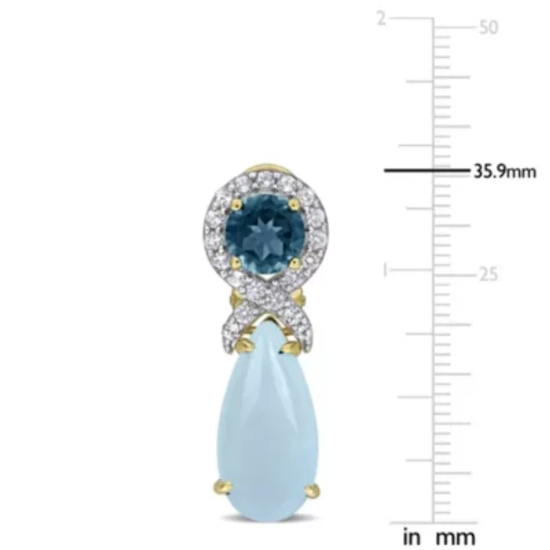 Aquamarine, London Blue & White Topaz Earrings in Yellow Plated Sterling Silver