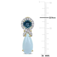 Aquamarine, London Blue & White Topaz Earrings in Yellow Plated Sterling Silver