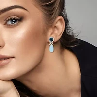 Aquamarine, London Blue & White Topaz Earrings in Yellow Plated Sterling Silver