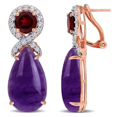 Amethyst, Garnet & White Topaz Earrings in Rose Plated Sterling Silver