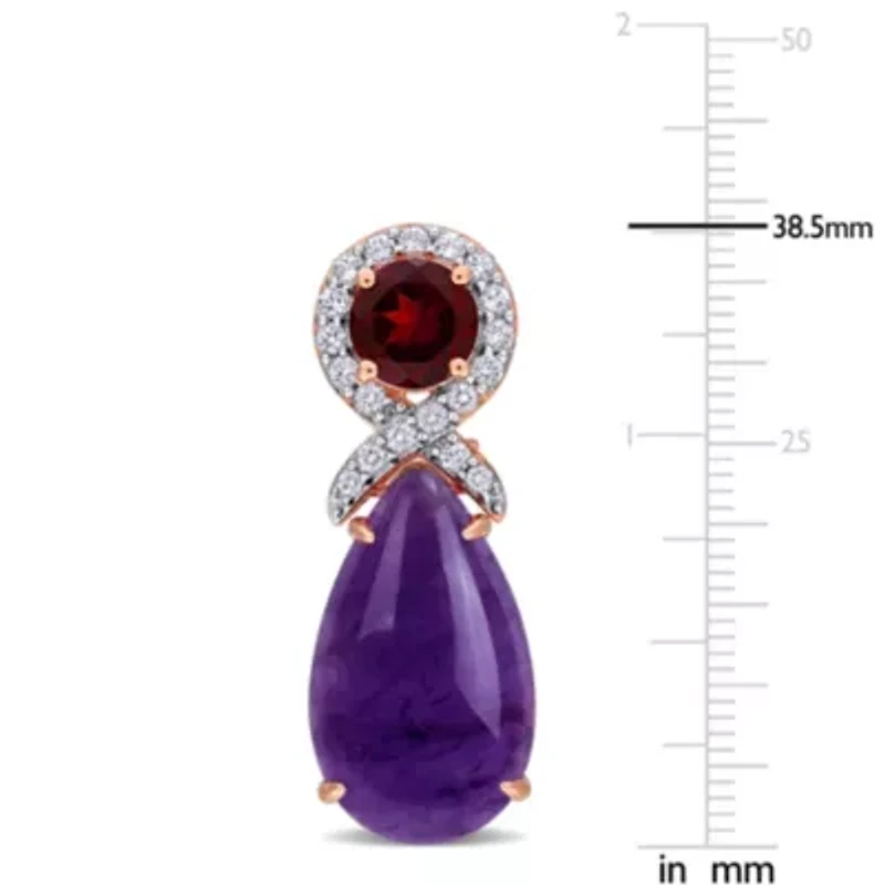 Amethyst, Garnet & White Topaz Earrings in Rose Plated Sterling Silver