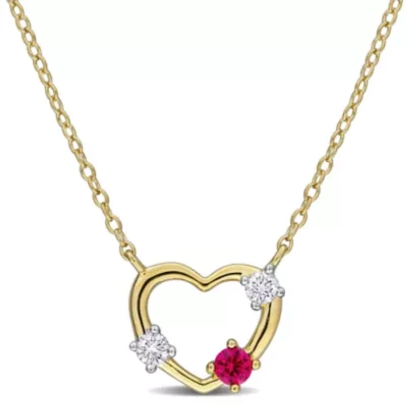 Lab Created Created Ruby Necklace Yellow Plated Sterling Silver, 17"