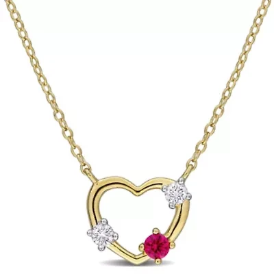 Lab Created Created Ruby Necklace Yellow Plated Sterling Silver, 17"