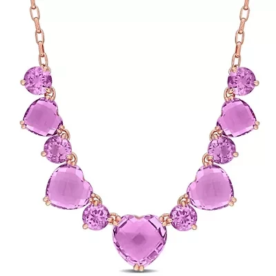 Rose de France & Amethyst Necklace in Rose Plated Sterling Silver, 17"