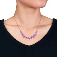 Rose de France & Amethyst Necklace in Rose Plated Sterling Silver, 17"