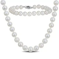 2 Pc Set of 7-7.5mm Freshwater Cultured Pearl Necklace & Bracelet in Sterling Silver
