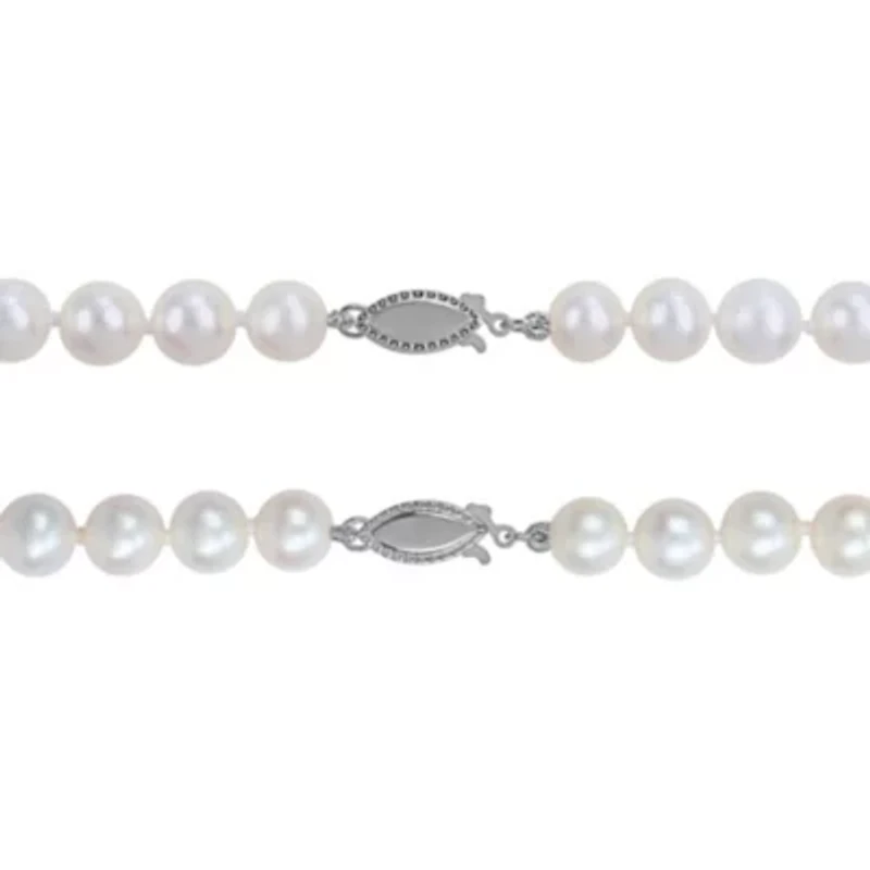 2 Pc Set of 7-7.5mm Freshwater Cultured Pearl Necklace & Bracelet in Sterling Silver