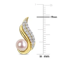 White Topaz & 6-6.5mm White Freshwater Cultured Pearl Post Earrings in Yellow Plated Sterling Silver