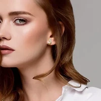 White Topaz & 6-6.5mm White Freshwater Cultured Pearl Post Earrings in Yellow Plated Sterling Silver