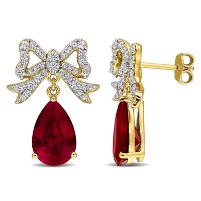 Lab Created Created Ruby & Created White Sapphire Earrings in Yellow Plated Sterling Silver