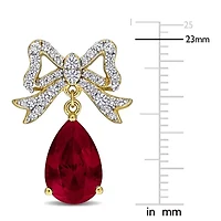 Lab Created Created Ruby & Created White Sapphire Earrings in Yellow Plated Sterling Silver