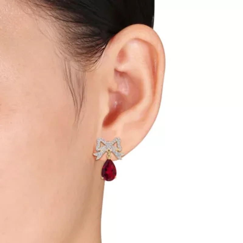 Lab Created Created Ruby & Created White Sapphire Earrings in Yellow Plated Sterling Silver