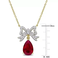 Created White Sapphire Created Ruby Necklace in Yellow Plated Sterling Silver, 17-in