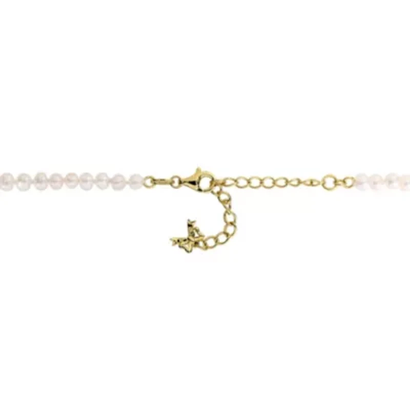 White Topaz & 3.5-10mm Freshwater Cultured Pearl Necklace in Yellow Plated Sterling Silver, 16+2 Ext.